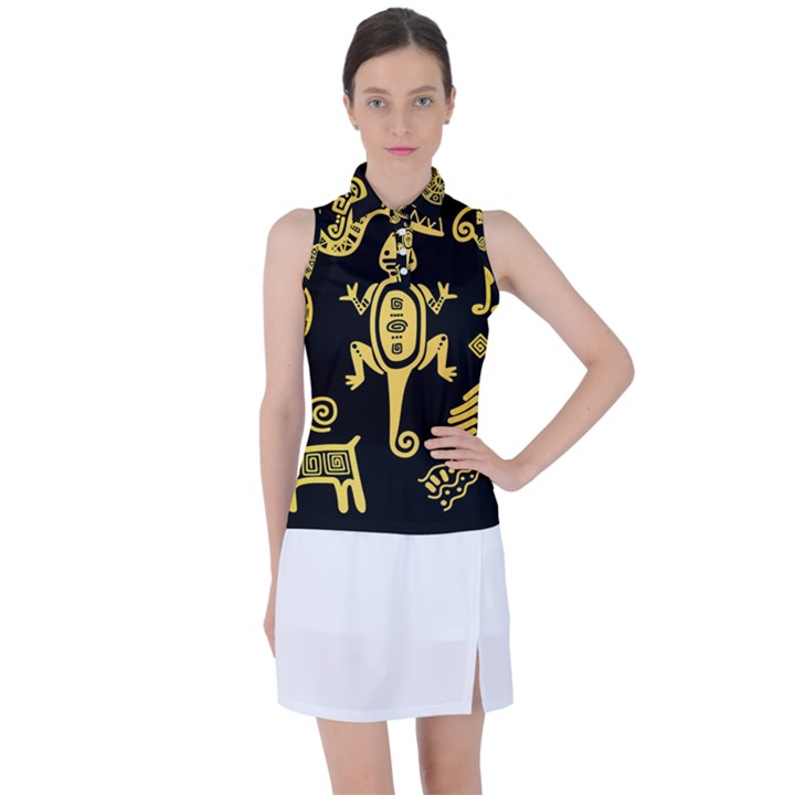 Mexican-culture-golden-tribal-icons Women s Sleeveless Polo Tee