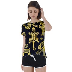 Mexican-culture-golden-tribal-icons Short Sleeve Open Back Tee by Salman4z