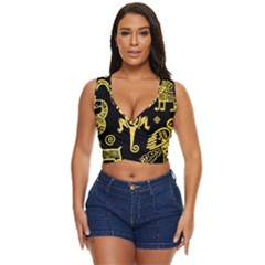 Mexican-culture-golden-tribal-icons Women s Sleeveless Wrap Top by Salman4z