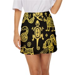 Mexican-culture-golden-tribal-icons Mini Front Wrap Skirt by Salman4z