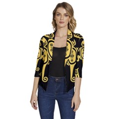 Mexican-culture-golden-tribal-icons Women s Draped Front 3/4 Sleeve Shawl Collar Jacket by Salman4z