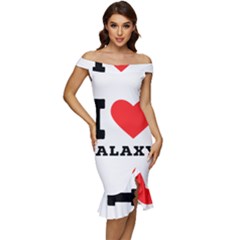 I Love Galaxy  Off Shoulder Ruffle Split Hem Bodycon Dress by ilovewhateva