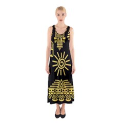 Maya-style-gold-linear-totem-icons Sleeveless Maxi Dress by Salman4z