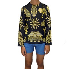 Maya-style-gold-linear-totem-icons Kids  Long Sleeve Swimwear by Salman4z