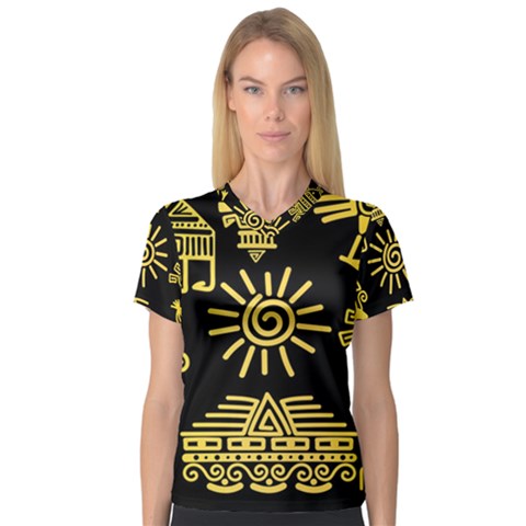 Maya-style-gold-linear-totem-icons V-neck Sport Mesh Tee by Salman4z