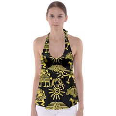 Maya-style-gold-linear-totem-icons Babydoll Tankini Top by Salman4z