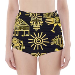 Maya-style-gold-linear-totem-icons High-waisted Bikini Bottoms by Salman4z