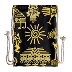 Maya-style-gold-linear-totem-icons Drawstring Bag (large) by Salman4z