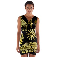 Maya-style-gold-linear-totem-icons Wrap Front Bodycon Dress by Salman4z