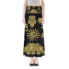 Maya-style-gold-linear-totem-icons Full Length Maxi Skirt by Salman4z