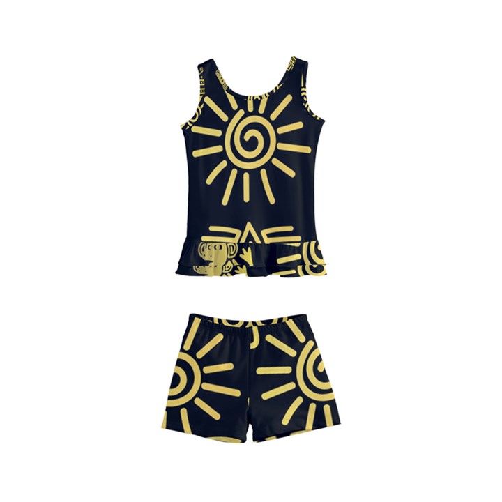 Maya-style-gold-linear-totem-icons Kids  Boyleg Swimsuit