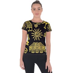 Maya-style-gold-linear-totem-icons Short Sleeve Sports Top  by Salman4z