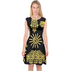 Maya-style-gold-linear-totem-icons Capsleeve Midi Dress by Salman4z