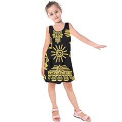 Maya-style-gold-linear-totem-icons Kids  Sleeveless Dress by Salman4z