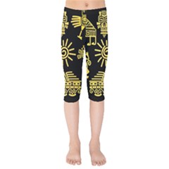 Maya-style-gold-linear-totem-icons Kids  Capri Leggings  by Salman4z