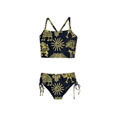 Maya-style-gold-linear-totem-icons Girls  Tankini Swimsuit by Salman4z