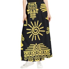 Maya-style-gold-linear-totem-icons Maxi Chiffon Skirt by Salman4z