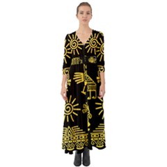 Maya-style-gold-linear-totem-icons Button Up Boho Maxi Dress by Salman4z