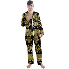 Maya-style-gold-linear-totem-icons Men s Long Sleeve Satin Pajamas Set by Salman4z