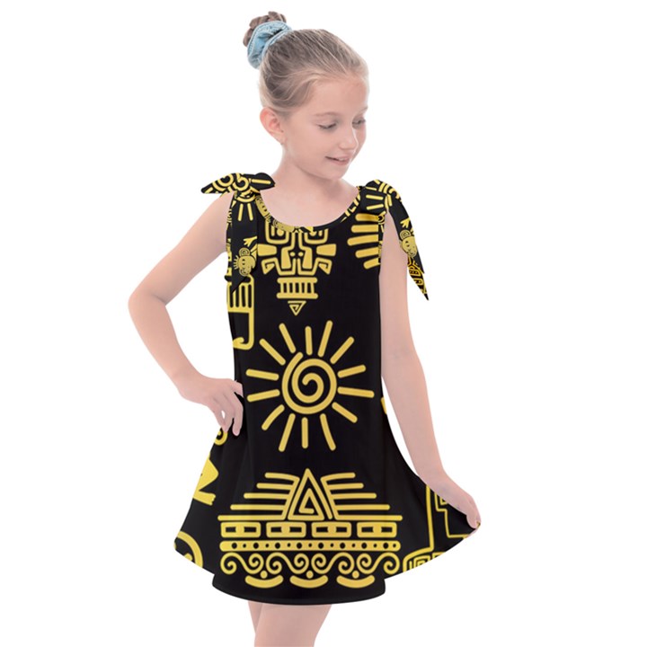 Maya-style-gold-linear-totem-icons Kids  Tie Up Tunic Dress