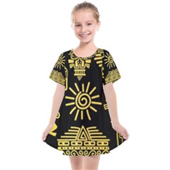 Maya-style-gold-linear-totem-icons Kids  Smock Dress by Salman4z