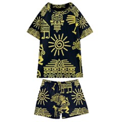 Maya-style-gold-linear-totem-icons Kids  Swim Tee And Shorts Set by Salman4z