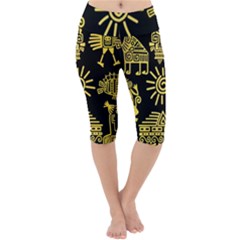 Maya-style-gold-linear-totem-icons Lightweight Velour Cropped Yoga Leggings by Salman4z