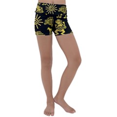 Maya-style-gold-linear-totem-icons Kids  Lightweight Velour Yoga Shorts by Salman4z