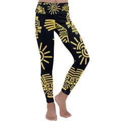 Maya-style-gold-linear-totem-icons Kids  Lightweight Velour Classic Yoga Leggings by Salman4z