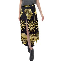 Maya-style-gold-linear-totem-icons Velour Split Maxi Skirt by Salman4z