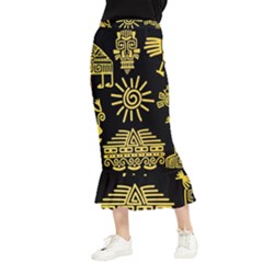 Maya-style-gold-linear-totem-icons Maxi Fishtail Chiffon Skirt by Salman4z