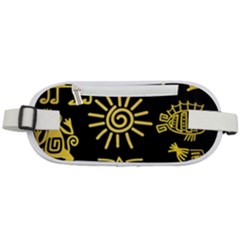 Maya-style-gold-linear-totem-icons Rounded Waist Pouch by Salman4z