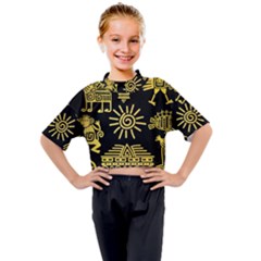 Maya-style-gold-linear-totem-icons Kids Mock Neck Tee