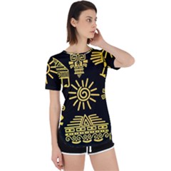 Maya-style-gold-linear-totem-icons Perpetual Short Sleeve T-shirt by Salman4z