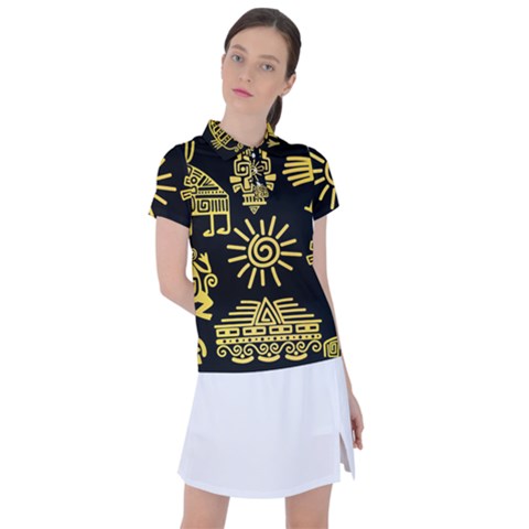 Maya-style-gold-linear-totem-icons Women s Polo Tee by Salman4z