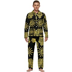 Maya-style-gold-linear-totem-icons Men s Long Sleeve Velvet Pocket Pajamas Set by Salman4z