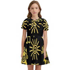 Maya-style-gold-linear-totem-icons Kids  Bow Tie Puff Sleeve Dress by Salman4z