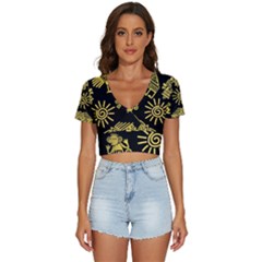 Maya-style-gold-linear-totem-icons V-neck Crop Top