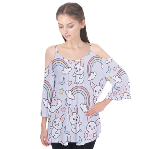 Seamless-pattern-with-cute-rabbit-character Flutter Sleeve Tee  by Salman4z