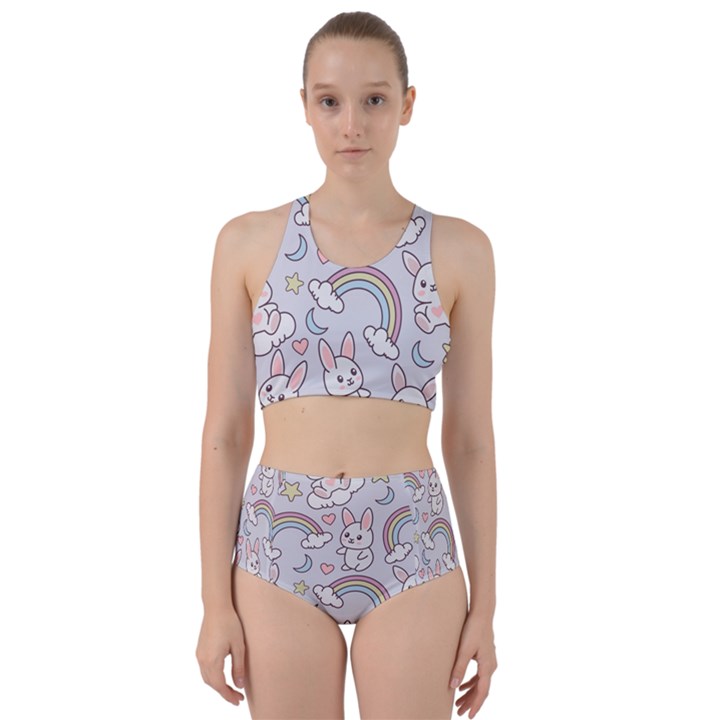 Seamless-pattern-with-cute-rabbit-character Racer Back Bikini Set