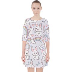 Seamless-pattern-with-cute-rabbit-character Quarter Sleeve Pocket Dress by Salman4z