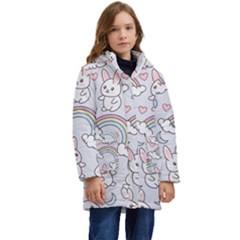 Seamless-pattern-with-cute-rabbit-character Kids  Hooded Longline Puffer Jacket by Salman4z