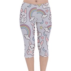 Seamless-pattern-with-cute-rabbit-character Velvet Capri Leggings  by Salman4z