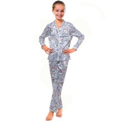 Seamless-pattern-with-cute-rabbit-character Kids  Satin Long Sleeve Pajamas Set by Salman4z