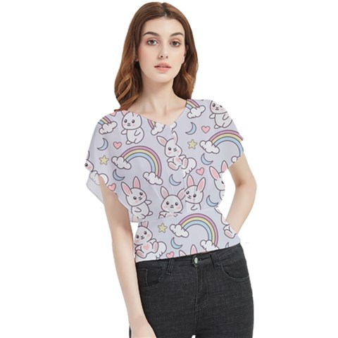 Seamless-pattern-with-cute-rabbit-character Butterfly Chiffon Blouse by Salman4z