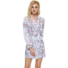 Seamless-pattern-with-cute-rabbit-character Long Sleeve Satin Robe by Salman4z