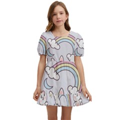 Seamless-pattern-with-cute-rabbit-character Kids  Short Sleeve Dolly Dress by Salman4z