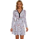 Seamless-pattern-with-cute-rabbit-character Long Sleeve Deep V Mini Dress  View1