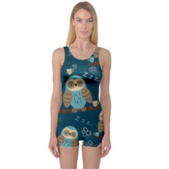 Seamless-pattern-owls-dreaming One Piece Boyleg Swimsuit by Salman4z