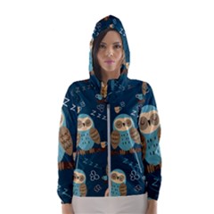 Seamless-pattern-owls-dreaming Women s Hooded Windbreaker